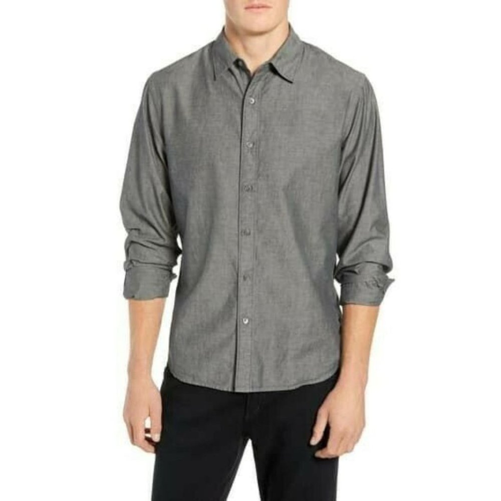 NEW FRAME Men Slim Fit Woven Shirt Color Noir Size SMALL 100% Cotton